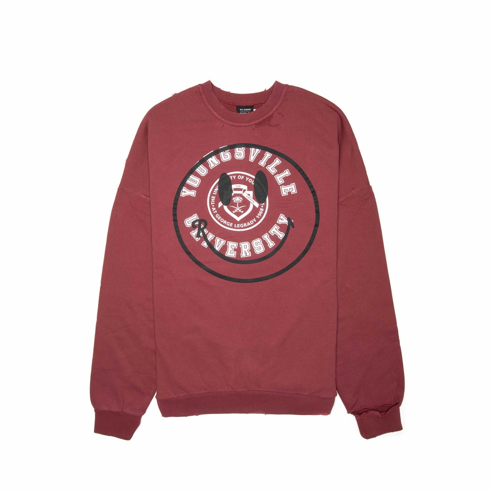 Raf Simons Oversized Smiley Crewneck - Burgundy (Destroy Washed 