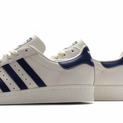 Adidas superstar white store and navy blue