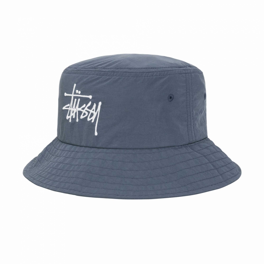 Stussy Peached Nylon Basic Bucket Hat - Steel Blue - 1321102-1752