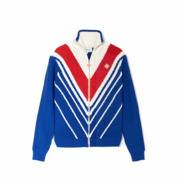 Casablanca - Chevron Zip Up Knit Sweater - Red White Blue
