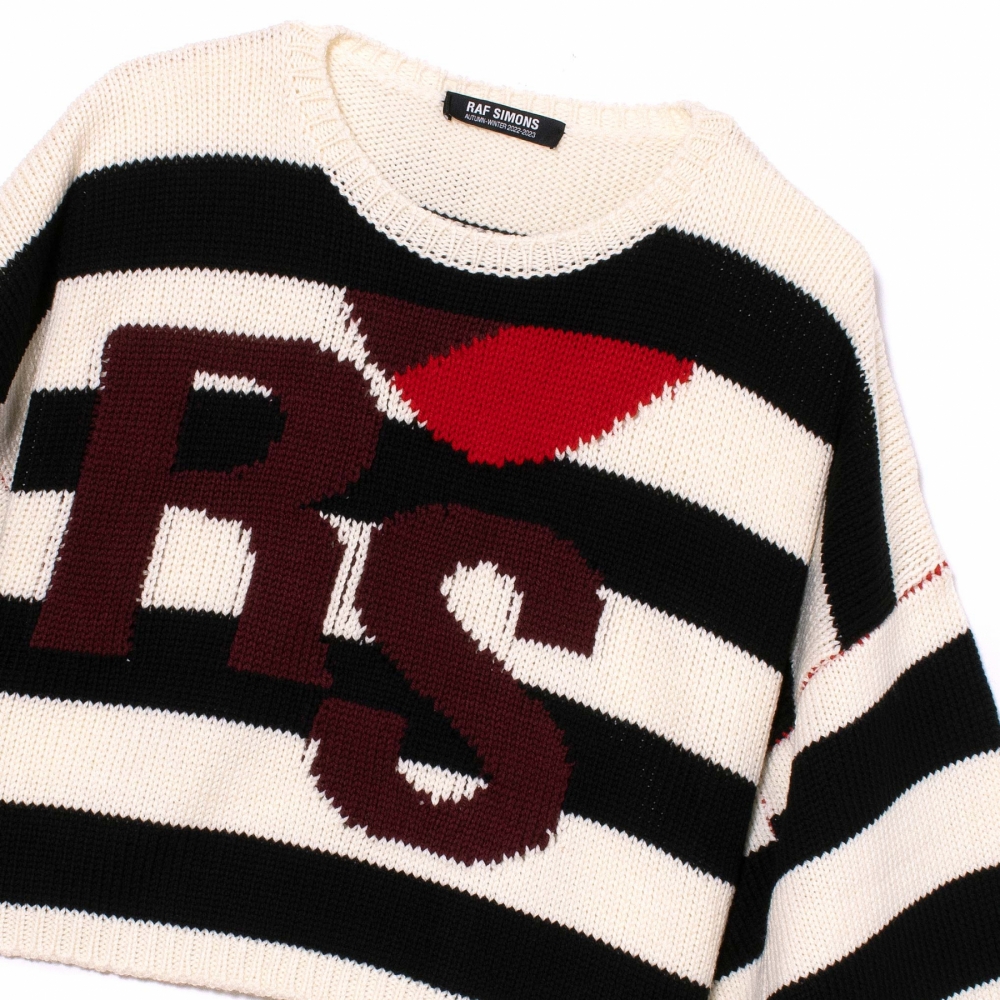 Raf Simons Loose Fit Cropped RS Sweater Broken White Jacquard 222 860 52002 1199 OUTBACK Sylt