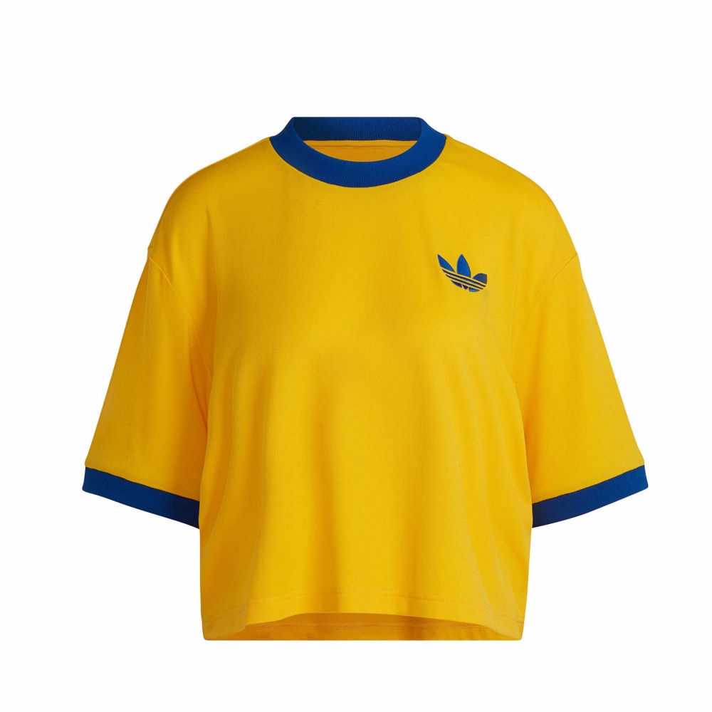 adidas Originals Heritage boxy oversized cropped t-shirt in yellow and blue