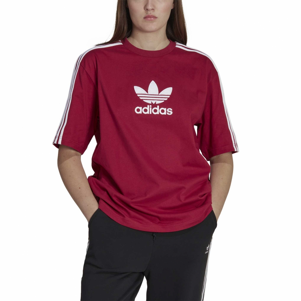Adidas 3 stripe hotsell t shirt womens burgundy