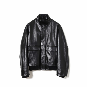 032c - Oversized Leather Officers Jacket - Black