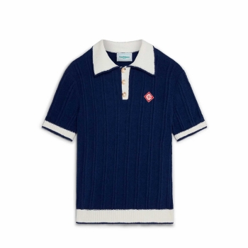 Casablanca - Ribbed Boucle Knit Polo - Navy