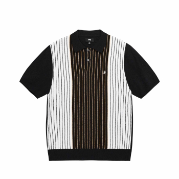 Stussy - Textured SS Polo Sweter - Black Stripe