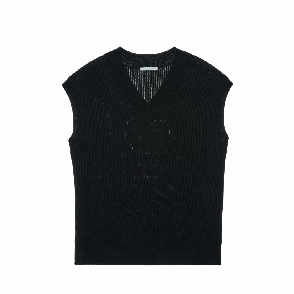 Helmut Lang Ribbed Knit Vest - Black (Monogram Logo) - N01HM702