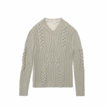 Helmut Lang - Cable Knit V-Neck Sweater - Cement (Enigma)