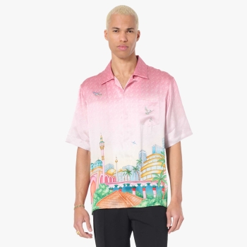Casablanca - Cuban Collar Short Sleeve Silk Shirt - Morning City View