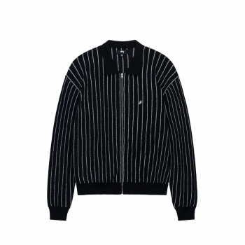 Stussy - Light Weight LS Zip Polo - Black Stripe
