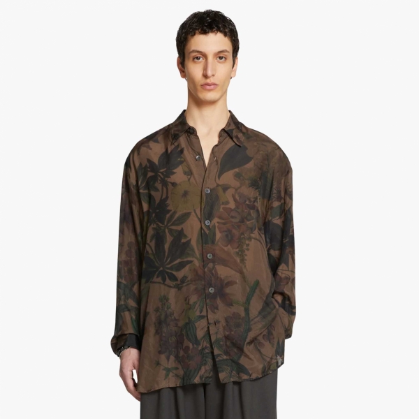 Dries Van Noten - Oversized Silk Shirt - Brown (Botanic Print) - 232-020726-7151-703