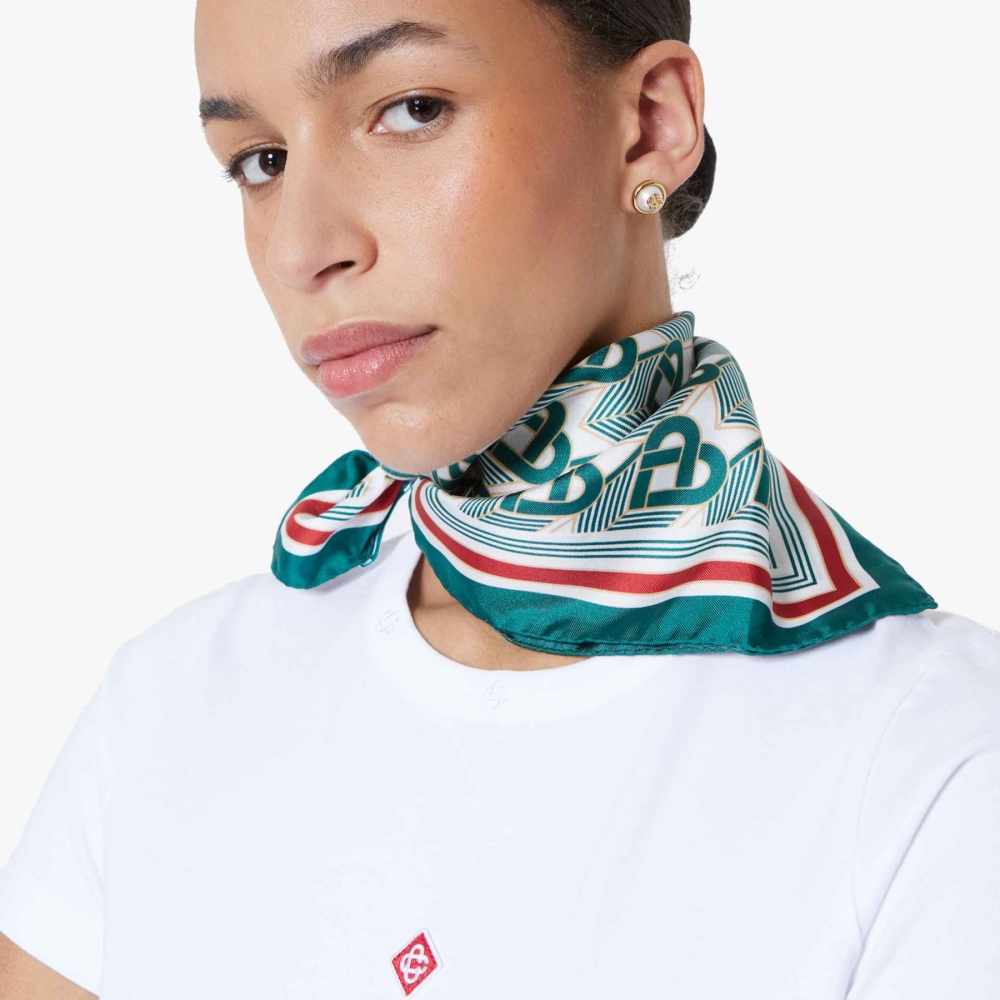 Casablanca Medium Silk Scarf - Green (Heart Monogram) - AF23-ACC-053-08