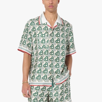 Casablanca - Cuban Collar Short Sleeve Silk Shirt - Green (Heart Monogram)