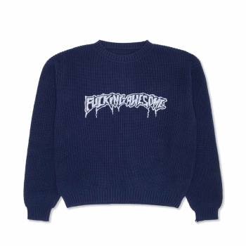 Fucking Awesome - Drip Logo Knit Sweater - Navy