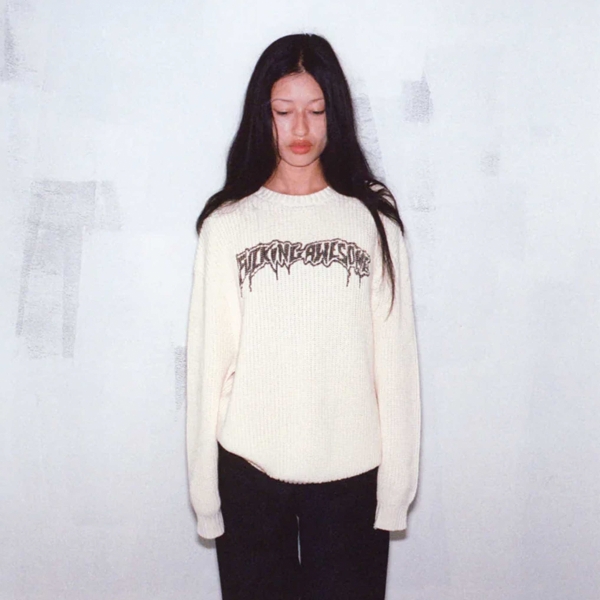 Fucking Awesome - Drip Logo Knit Sweater - Cream - PN7181