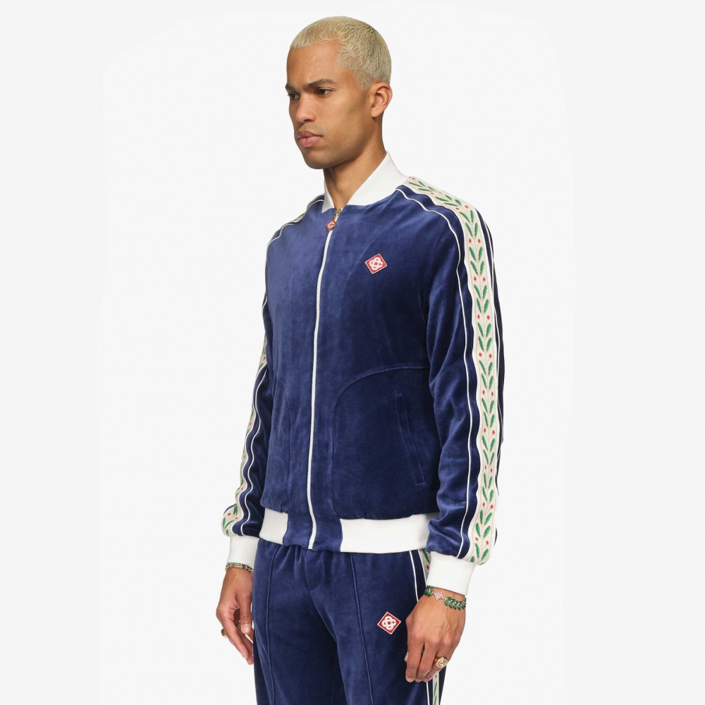 Casablanca Velour Laurel Track Jacket Navy MPS24 JTP 083 01