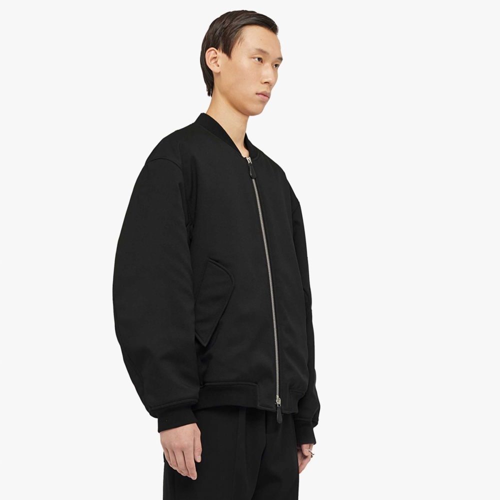 Jil Sander Oversized Bomber Jacket Black Shiny Cotton Satin