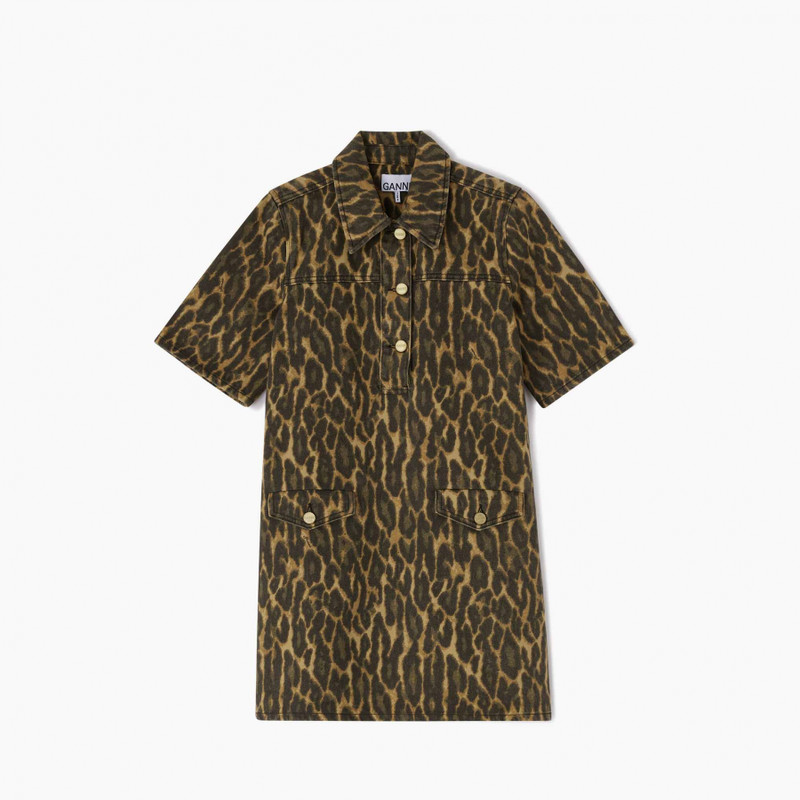 Ganni Printed Denim Mini Dress - Khaki - A1030096-894 | OUTBACK Sylt Ganni Printed Denim Mini Dress - Khaki - A1030096-894 | OUTBACK Sylt